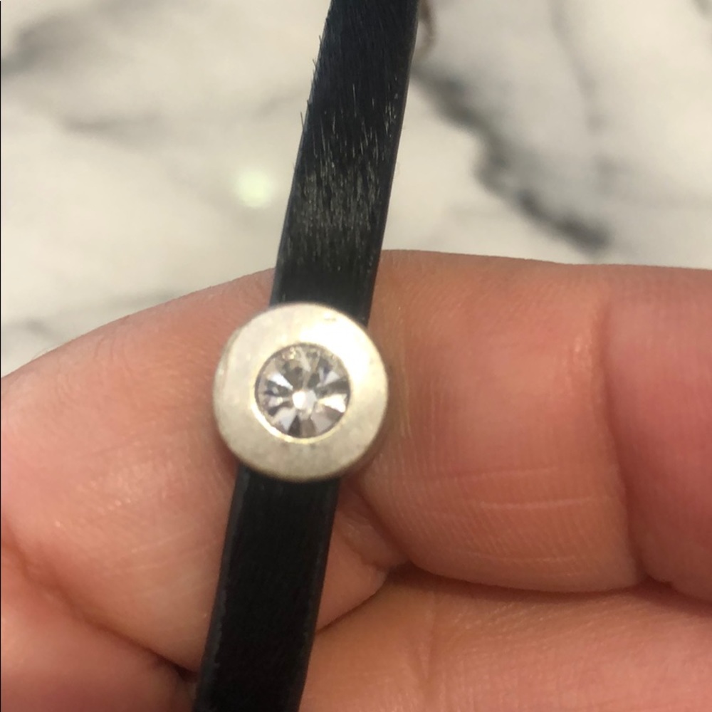 Genuine Hair Calf Leather Bracelet w/Bezel Crystal
